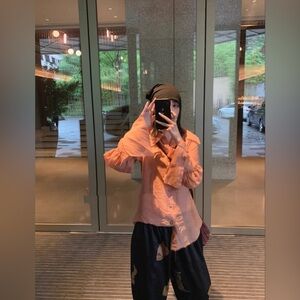 Phaedo Peng Tai Style Orange Button-Up Puff Sleeves Blouse